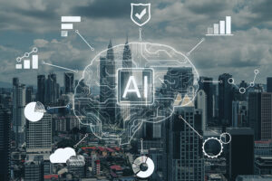 AI risk in South Africa shown by abstract of ai brain with city landscape