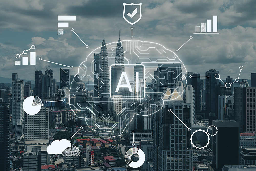 AI risk in South Africa shown by abstract of ai brain with city landscape